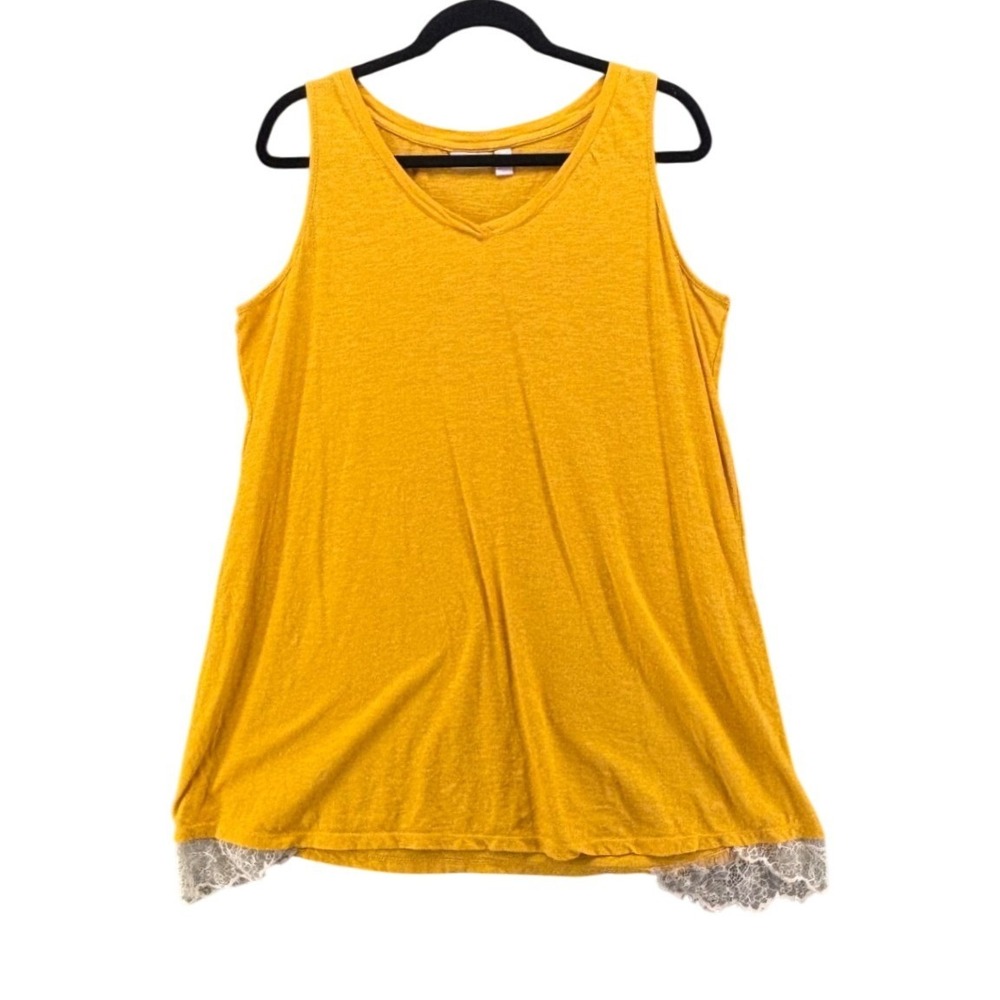 LOGO by Layers Tunic Top 1x Marigold Yellow Layering V-Neck Lace Trim Tank Boho